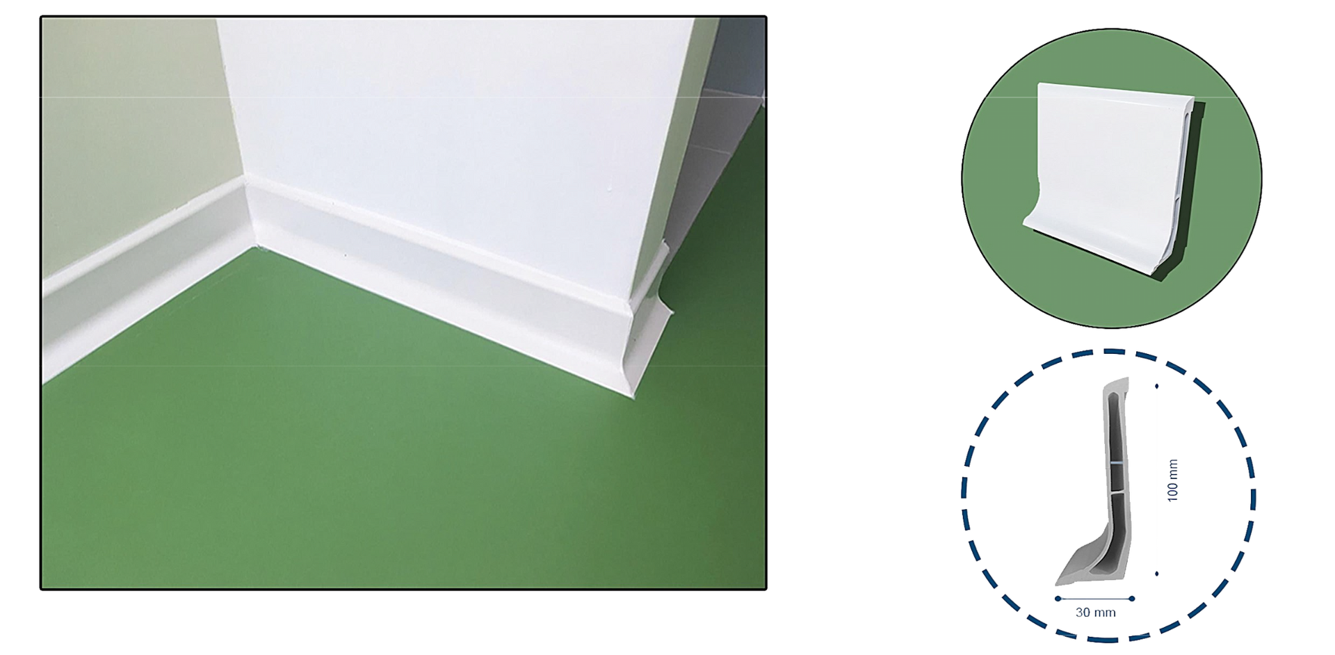 Hygienic PVC skirting for protecting the walls